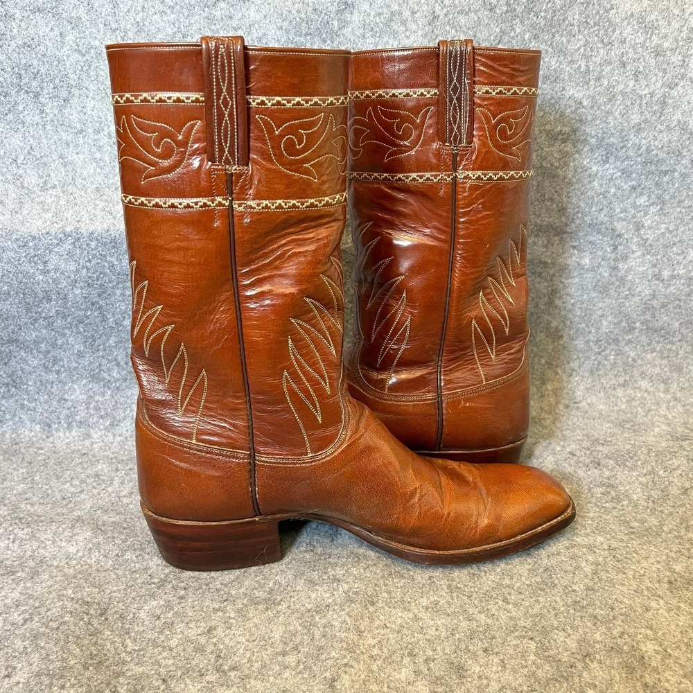 Vtg Lucchese San Antonio Cowboy Boots Mens 10D Shrunken Shoulder Leather Brown - Picture 7 of 16